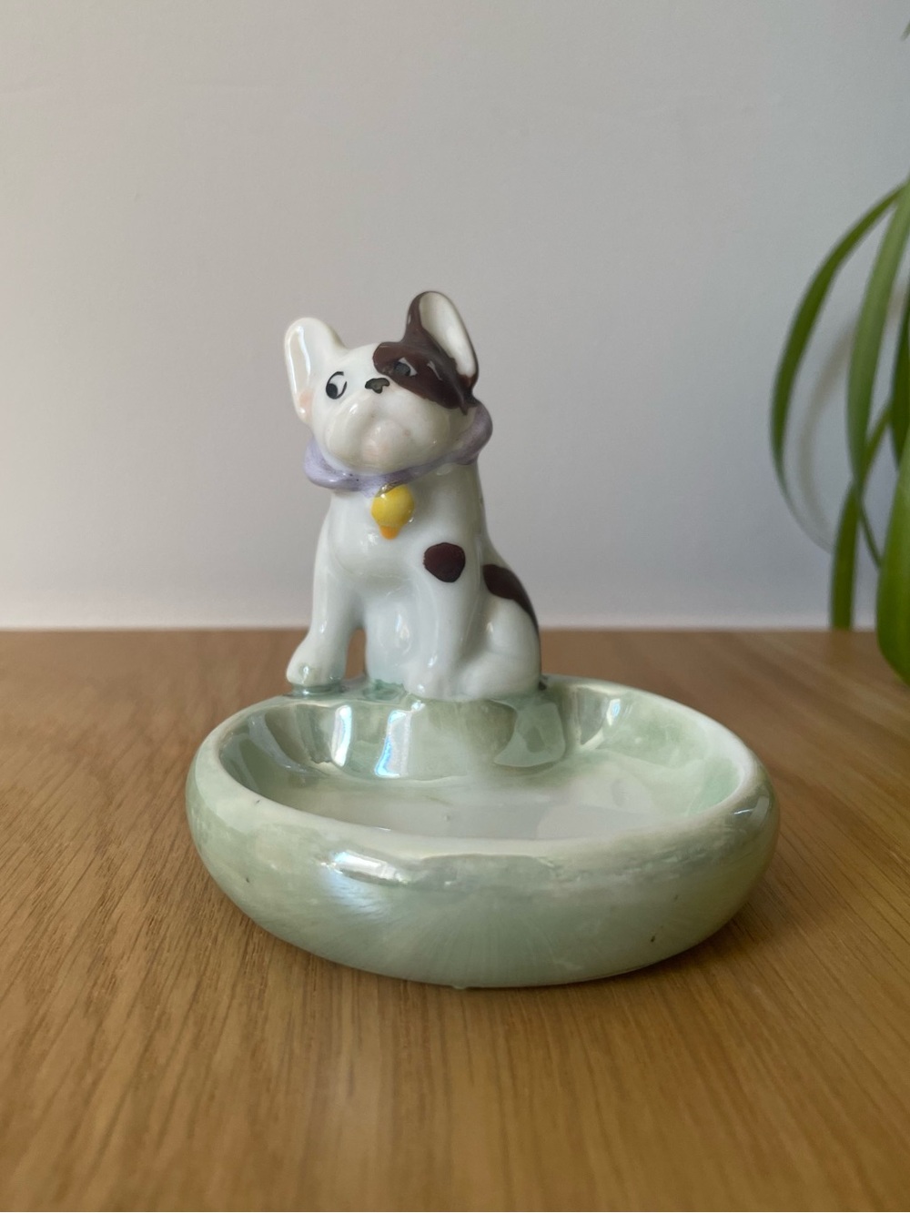 Vintage Midcentury Ceramic Bulldog Dog Trinket Ring Dish Lustreware Japan
